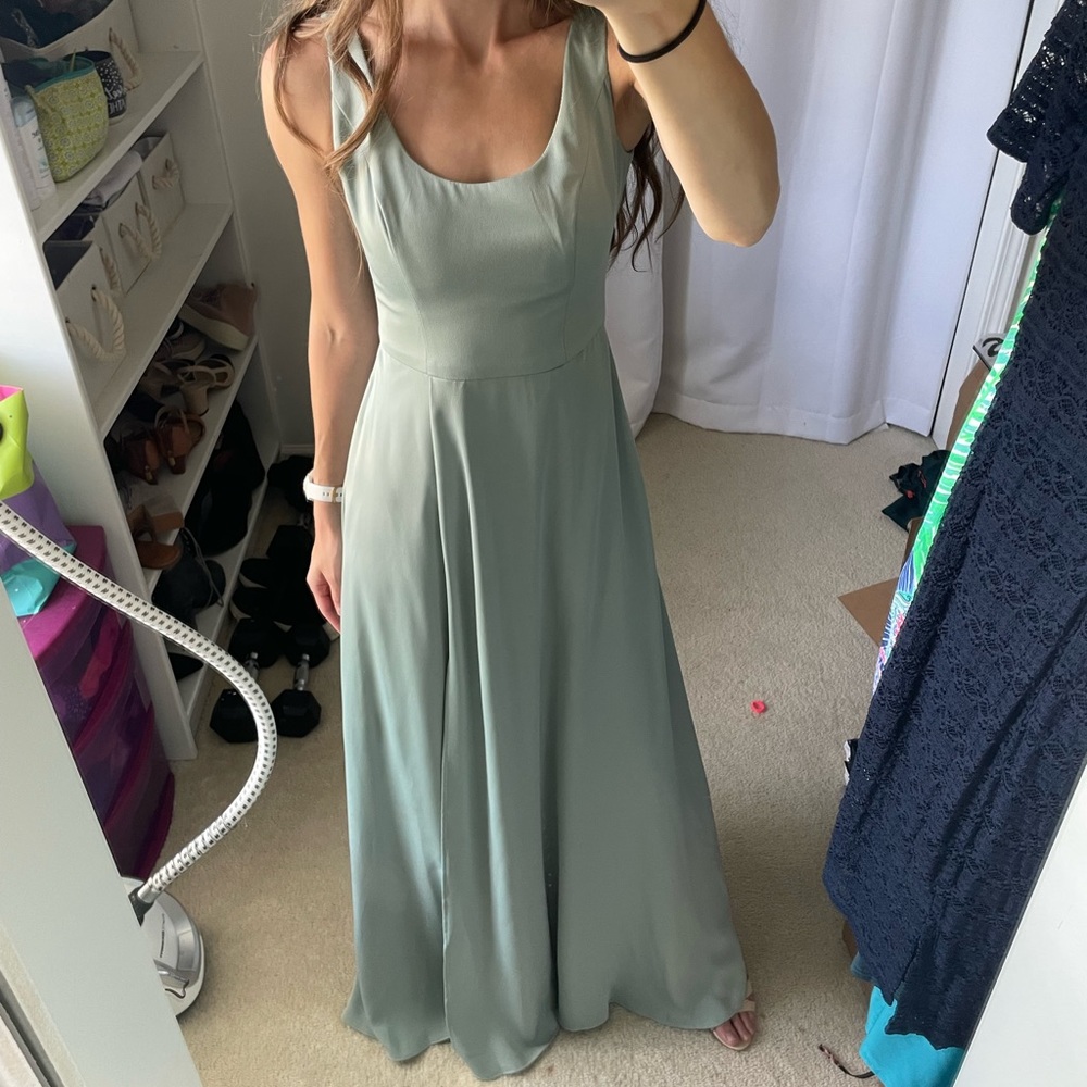 Dusty Sage Davids Bridal crepe Satin Bridesmaid Dress Size 0 from Spring ‘22